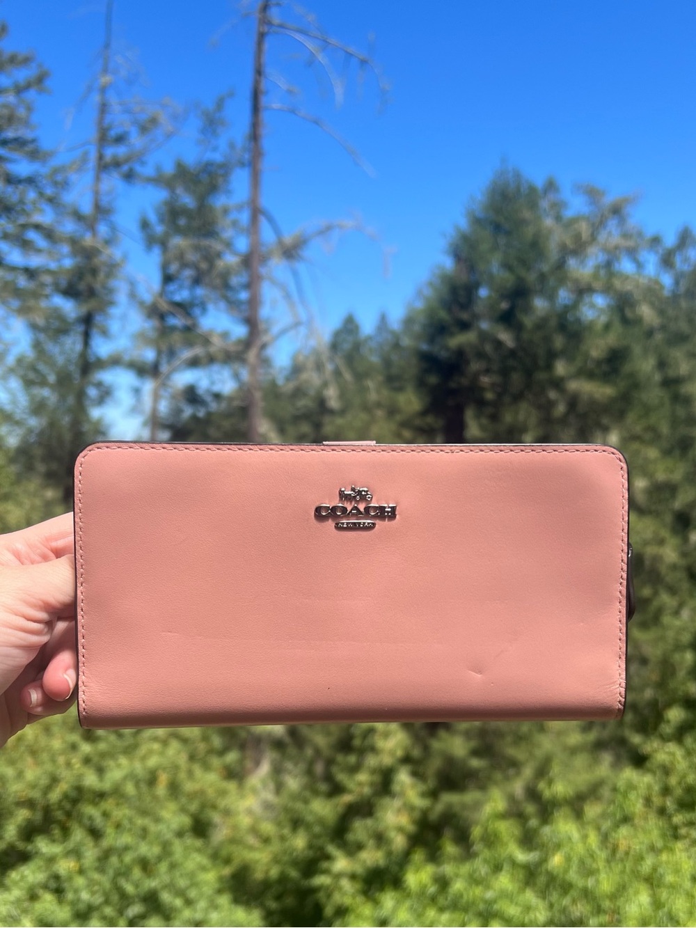 COACH Pink Leather Slim Wallet Clutch CC Holder Silver Hardware AUTHENTIC